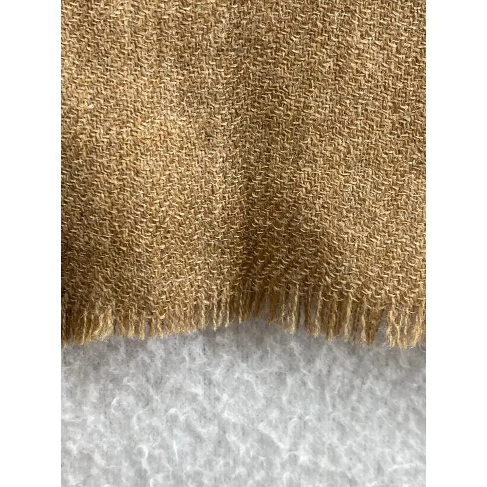 Wool Scarf Shawl Kashmiri Wrap Embroidered Floral Oversized Fringe Camel Brown